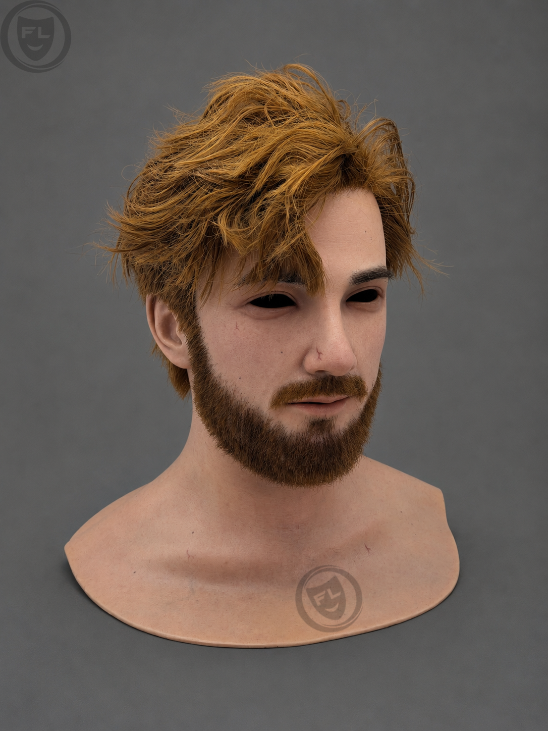 brown hair movie prop mask left side profile