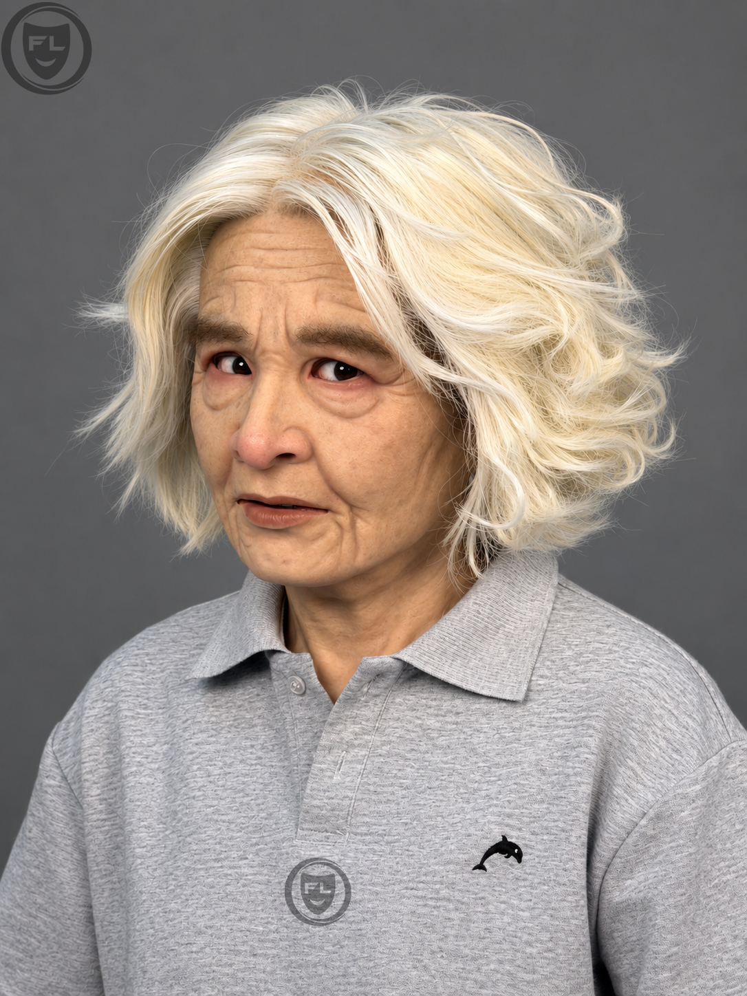 realistic white hair silicone mask three quarter side view