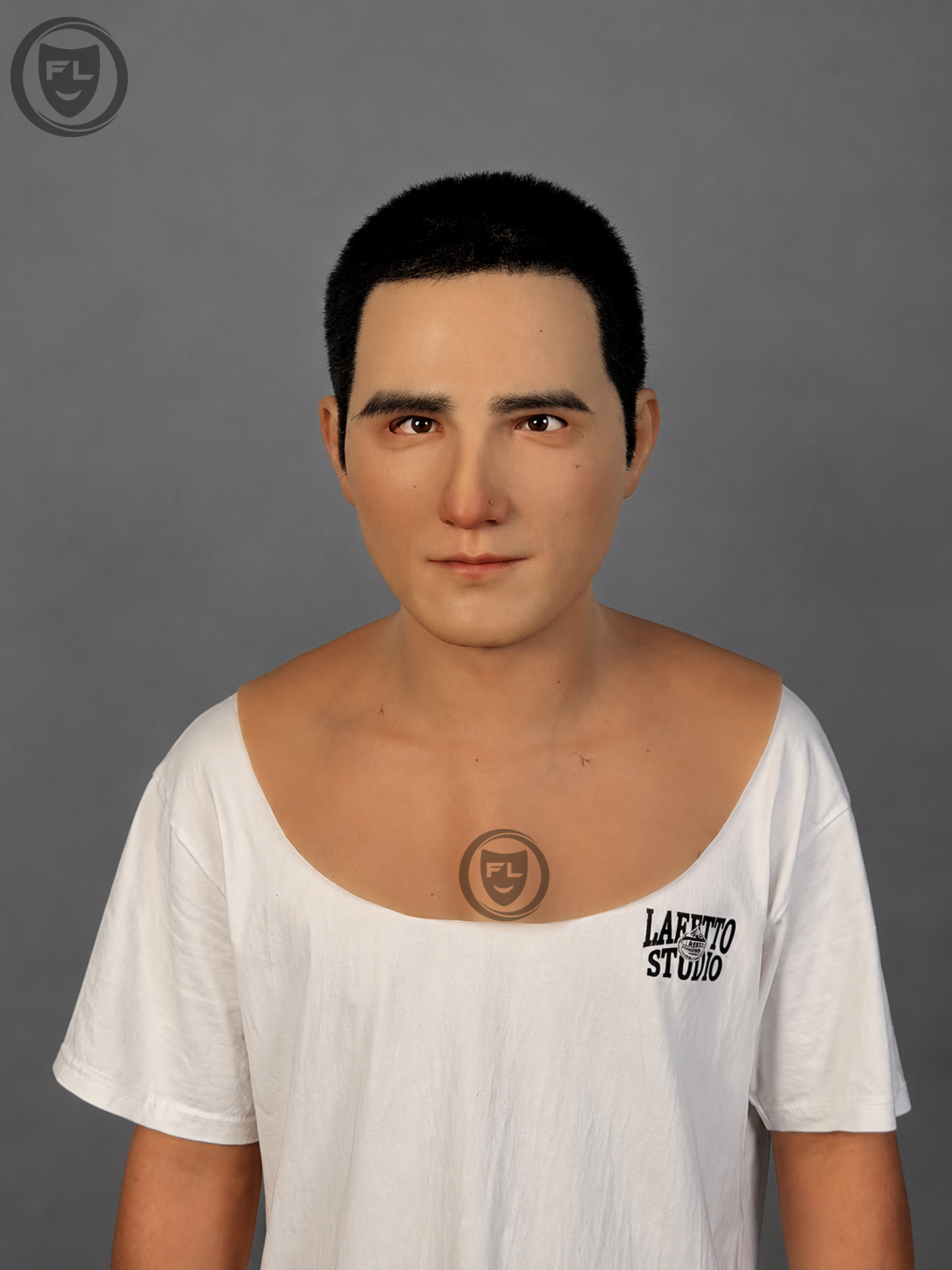 Ethan ultra realistic male silicone mask with short black hair front view