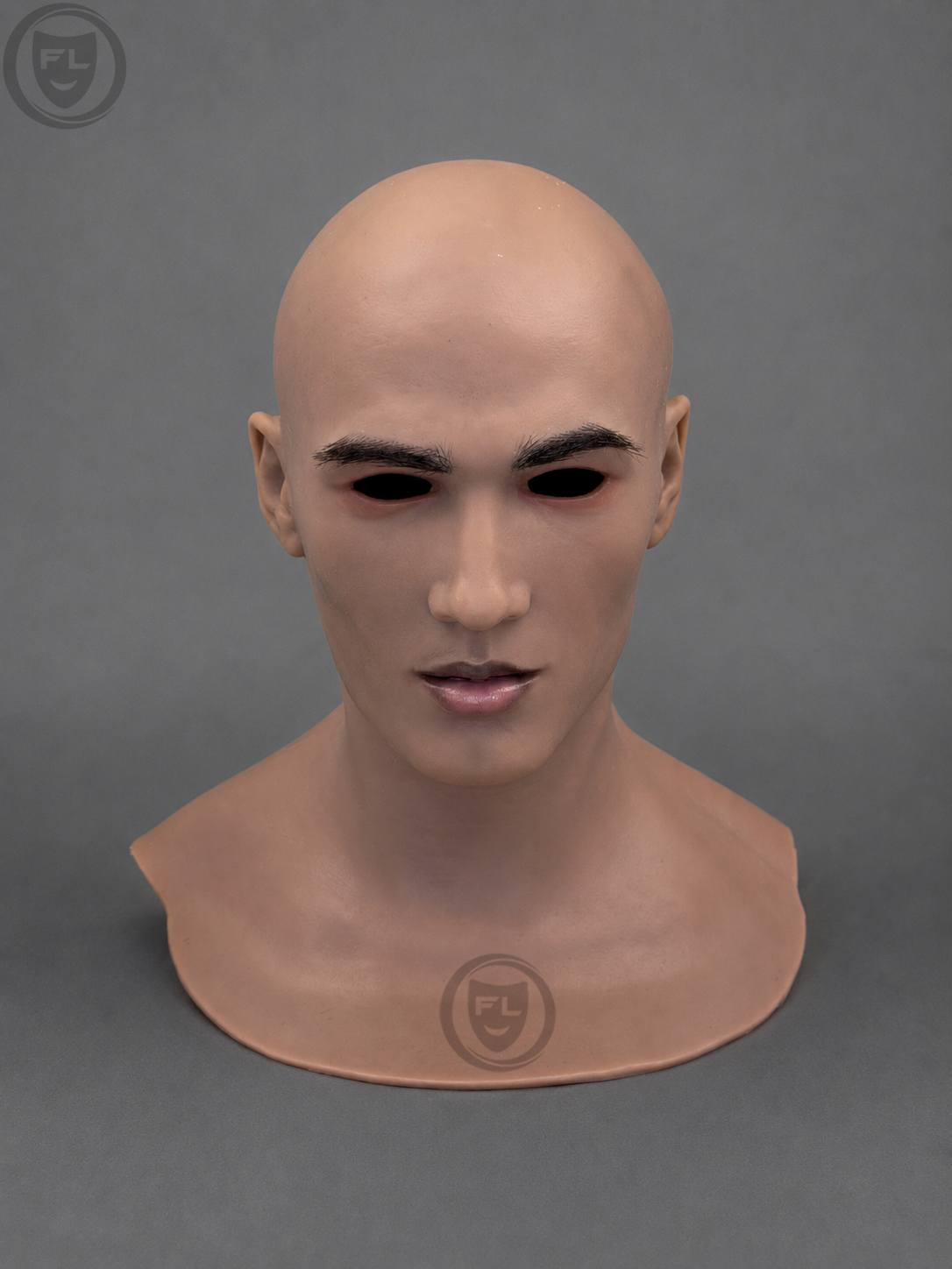 bald male silicone mask front view