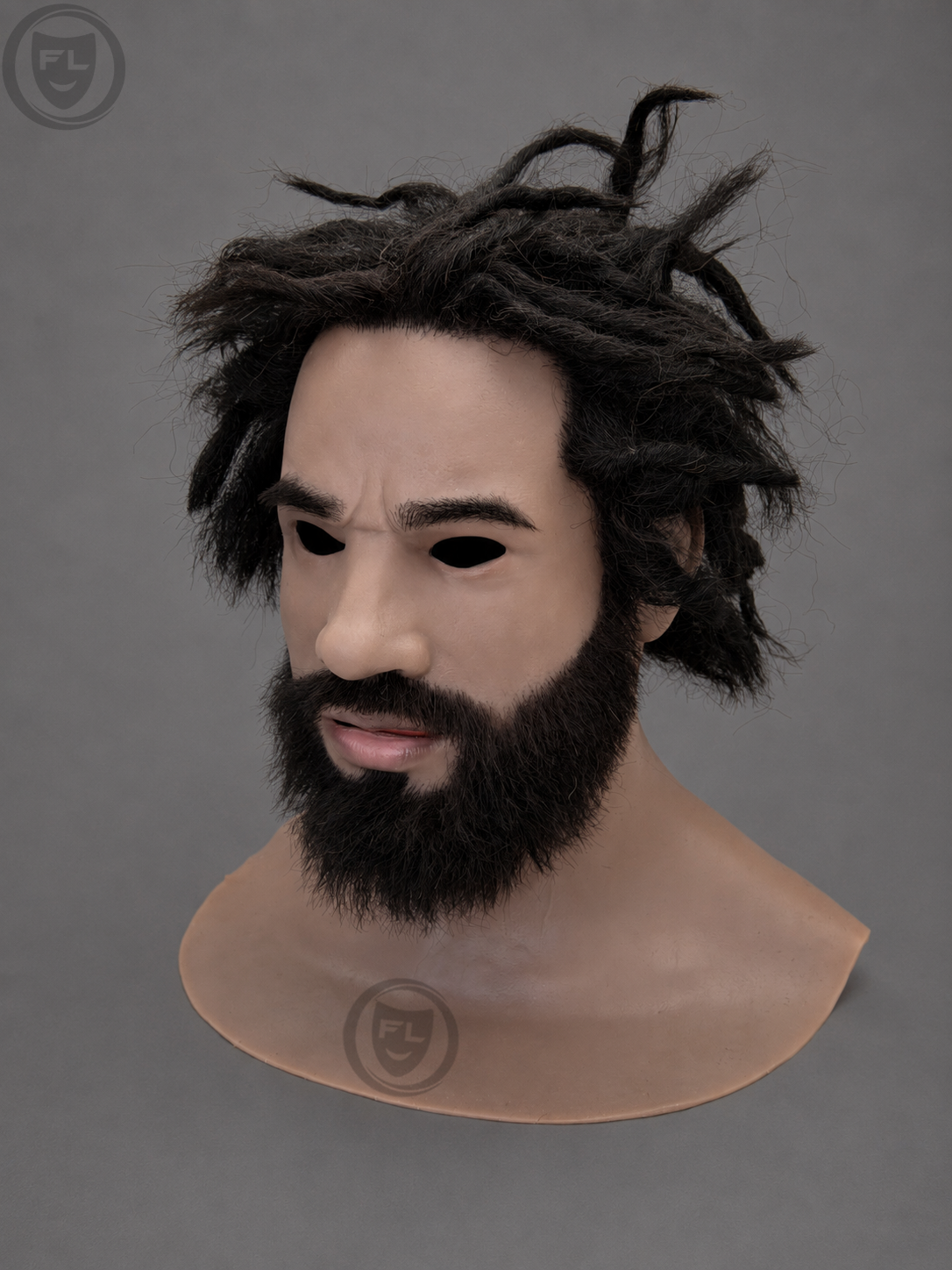 full head silicone mask right side profile with messy hair
