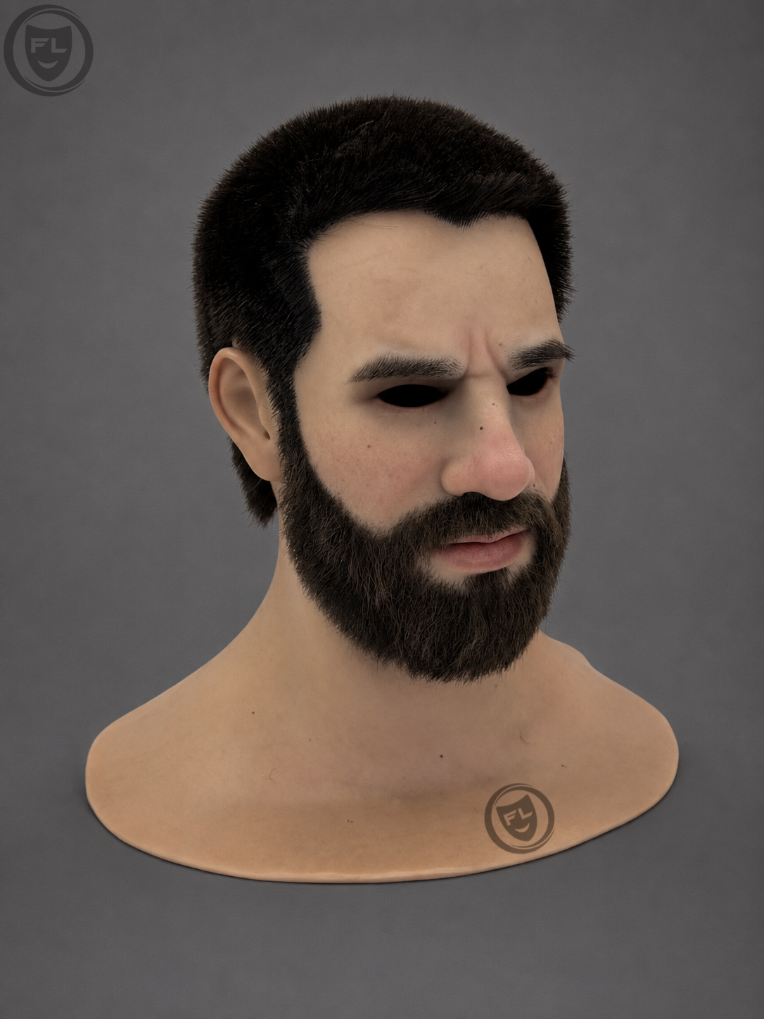 male movie prop mask left side profile