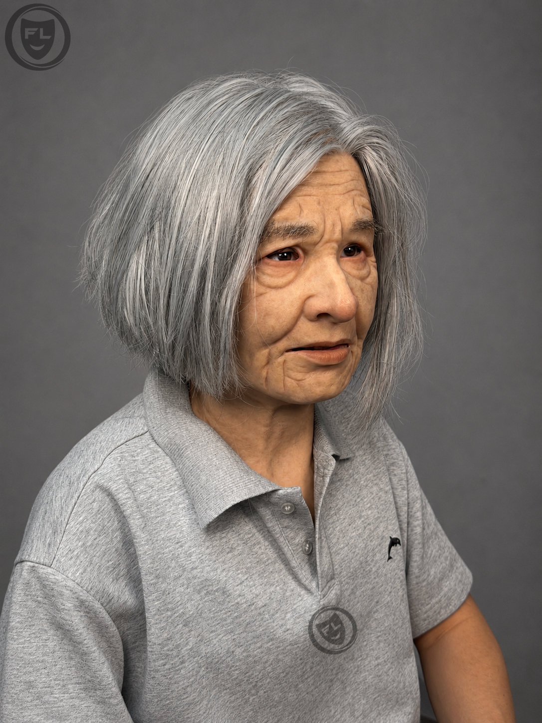 film production silicone mask worn side view