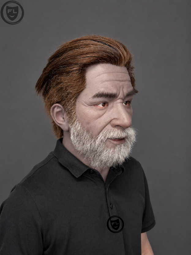white beard elderly silicone mask three quarter side view