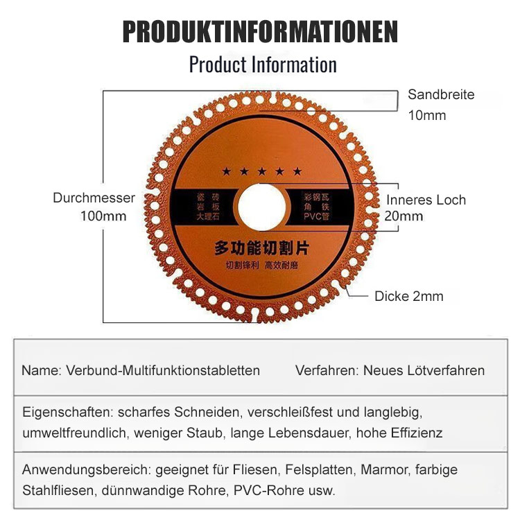 💫【20 Jahre Garantie】Industriequalität scharfe und verschleißfeste multifunktionale Trennscheiben, 👍Ersetzt 100 normale Scheiben! Schneidet Metall, Fliesen & Holz wie Butter!💢