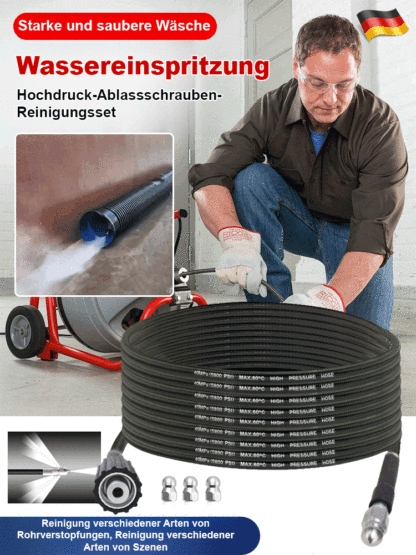 【Blitzsaubere Rohre】 „Wasser-Ratte“ Hochdruck-Rohreinigungs-Set! ✈️Der starke Rückstrahl-Effekt treibt die Düse tief in das Abflussrohr – wie eine Ratte frisst sie sich durch hartnäckiges Fett und Ablagerungen🌟