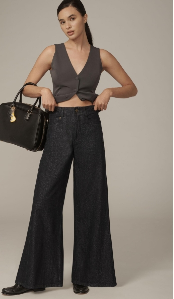 Floral high-waisted wide-leg cuffed jeans