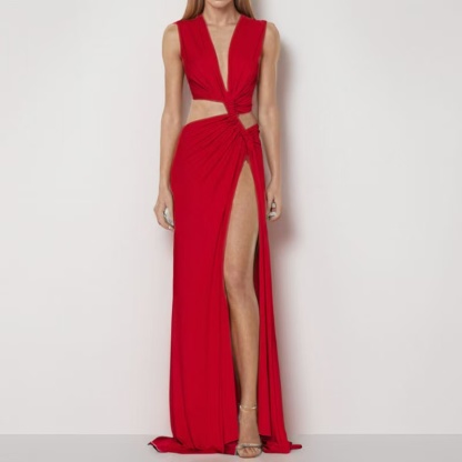 Sara V-neck High Slit Maxi Dress-CALLISTARI