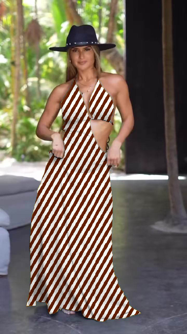 Asymmetrical midi resort dress-flax. Built-in breast cup.