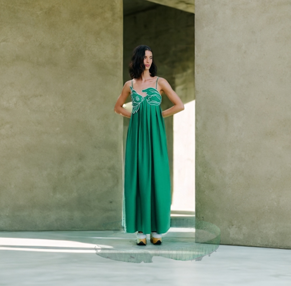 Fish Top Linen Blend Maxi Dress-Mesadic