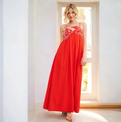 Fish Top Linen Blend Maxi Dress-CALLISTARI
