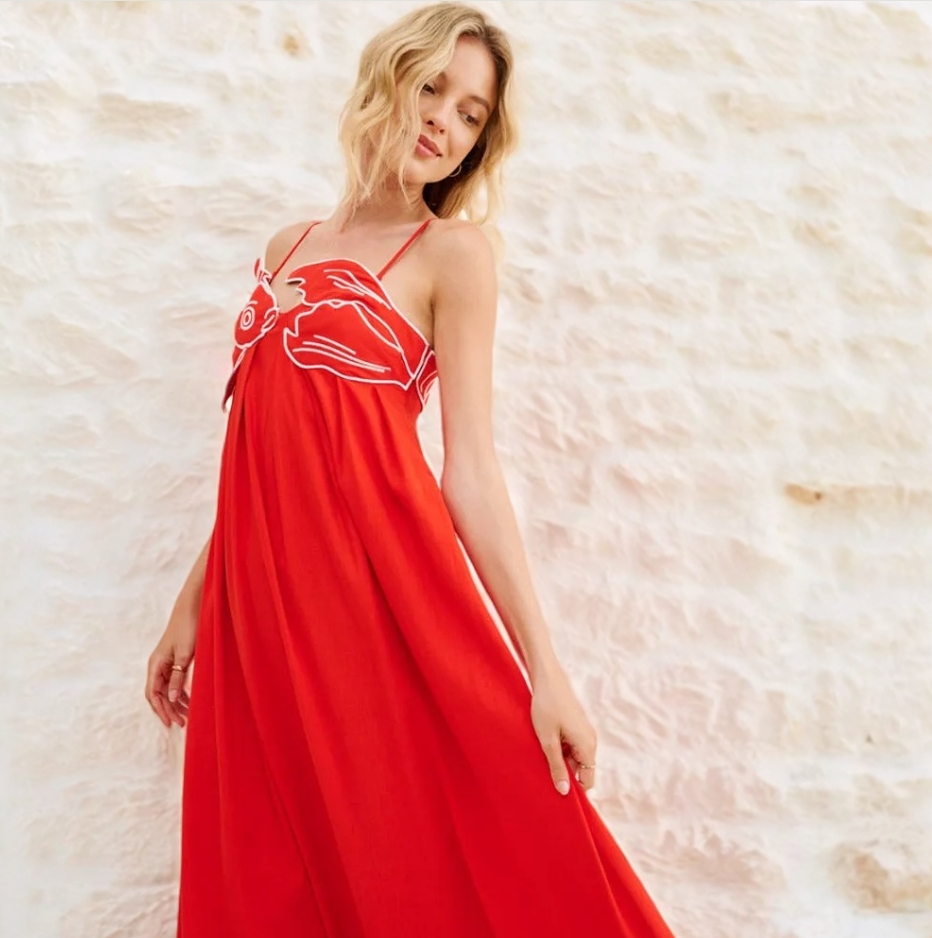 Fish Top Linen Blend Maxi Dress-Mesadic