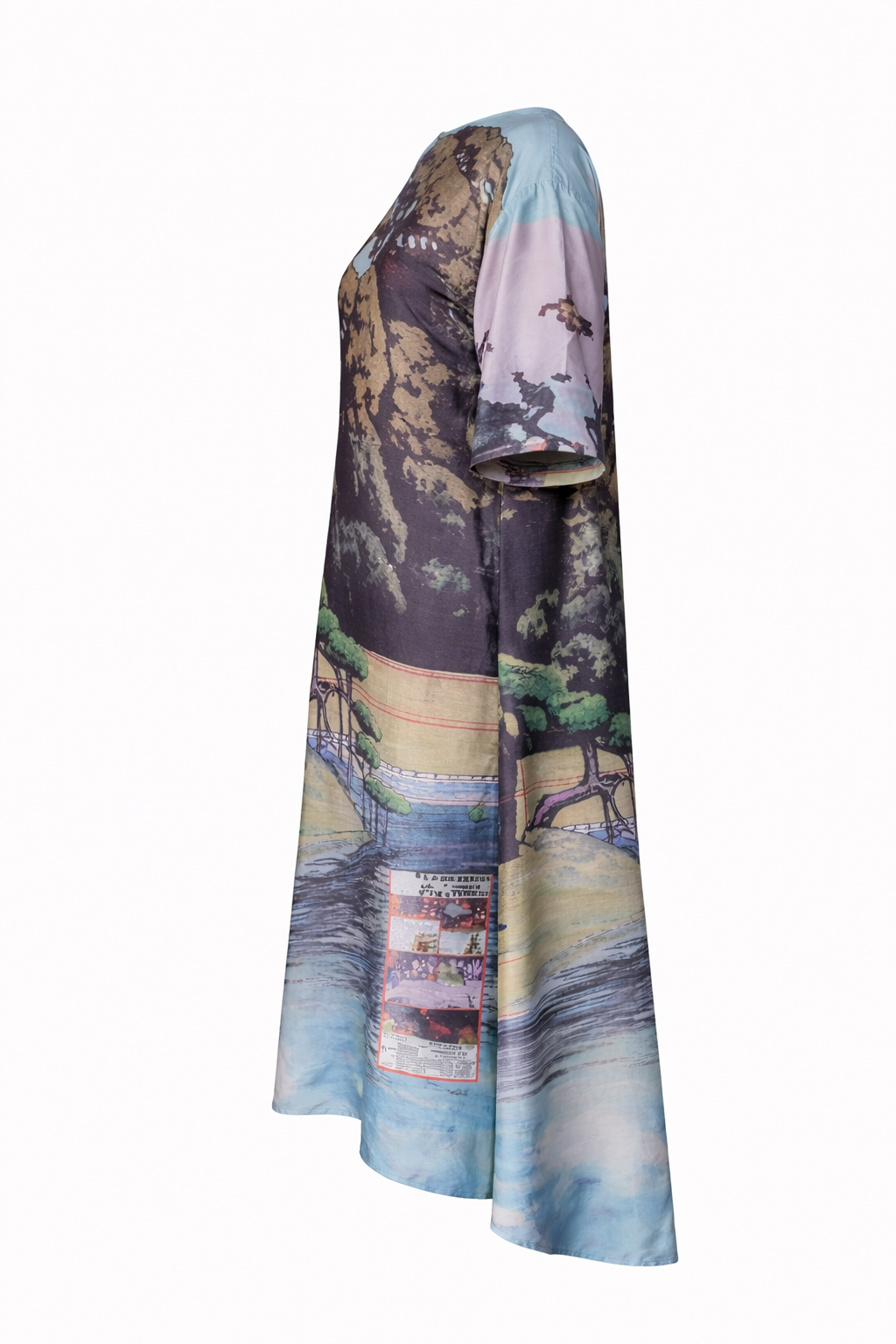 Landscape Print Oversized Silk-Blend Dress