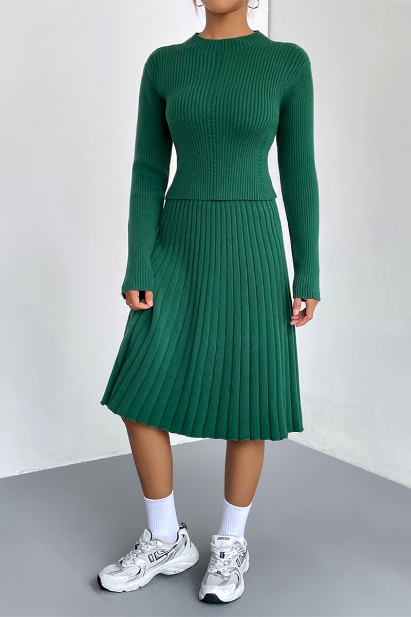 A-Line Knit Sweater Skirt Set-Trafni