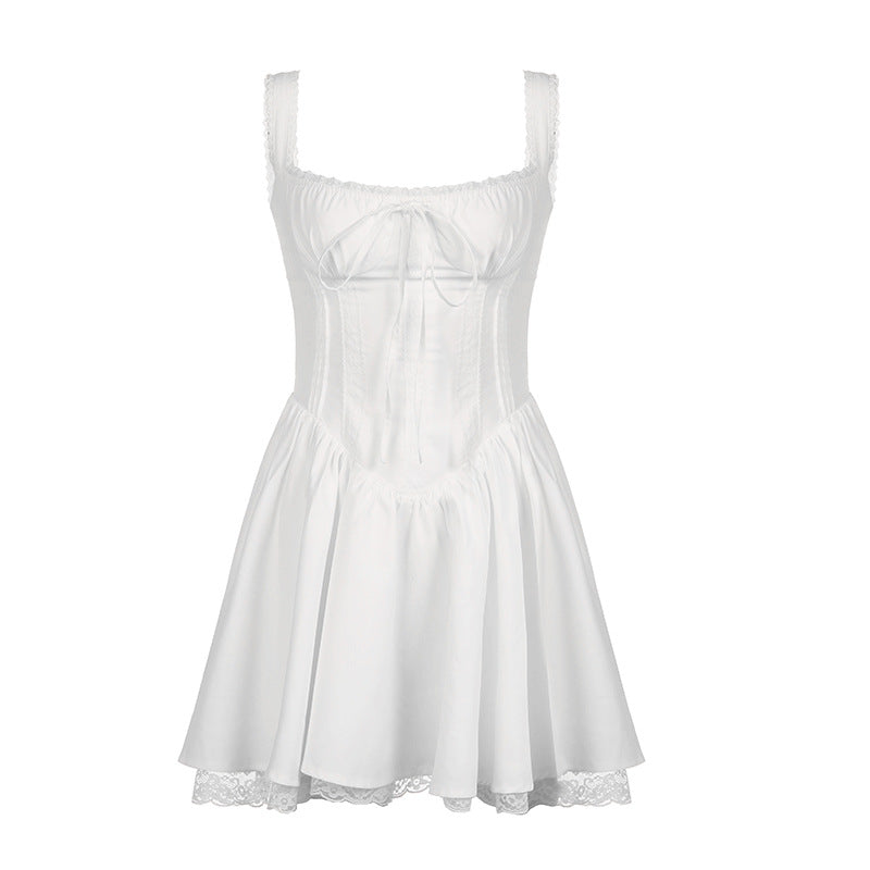 Amelia Lace-Trimmed Bow Back Mini Dress-CALLISTARI