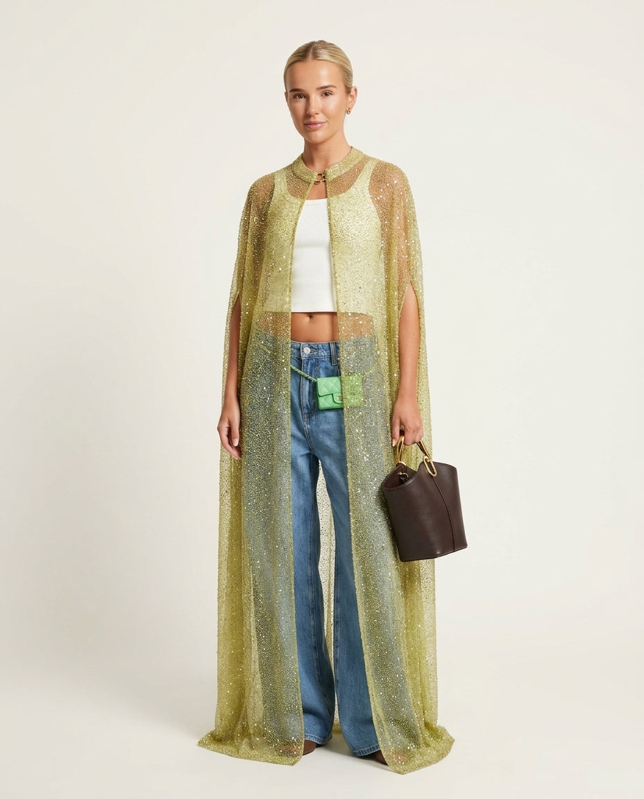 Light Green Poise Summer Sheer Jacket Light Green Jacket with Relaxed Fit silhouette and Textured texture, clean studio product view for Office Edit, Sunset in Malibu, US Coastal Glam by Mesadic