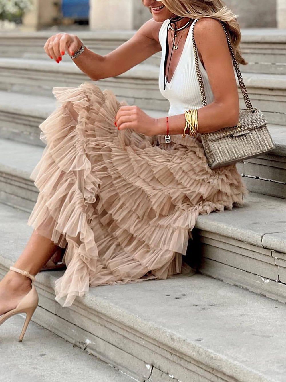 Mesh Layered Cake Skirt-CALLISTARI