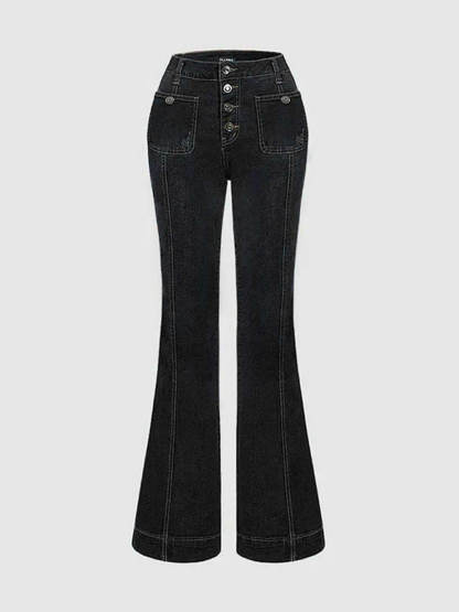 Stylish High-Waisted Patchwork Flared Jeans-CALLISTARI