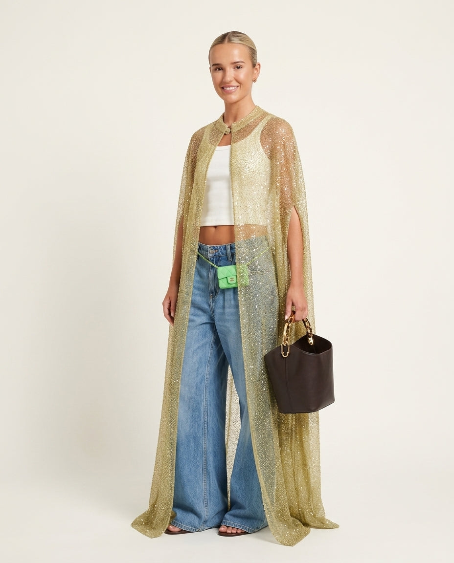 Light Green Poise Summer Sheer Jacket Light Green Jacket with Relaxed Fit silhouette and Textured texture, side or back garment view for Office Edit, Sunset in Malibu, US Coastal Glam by Mesadic