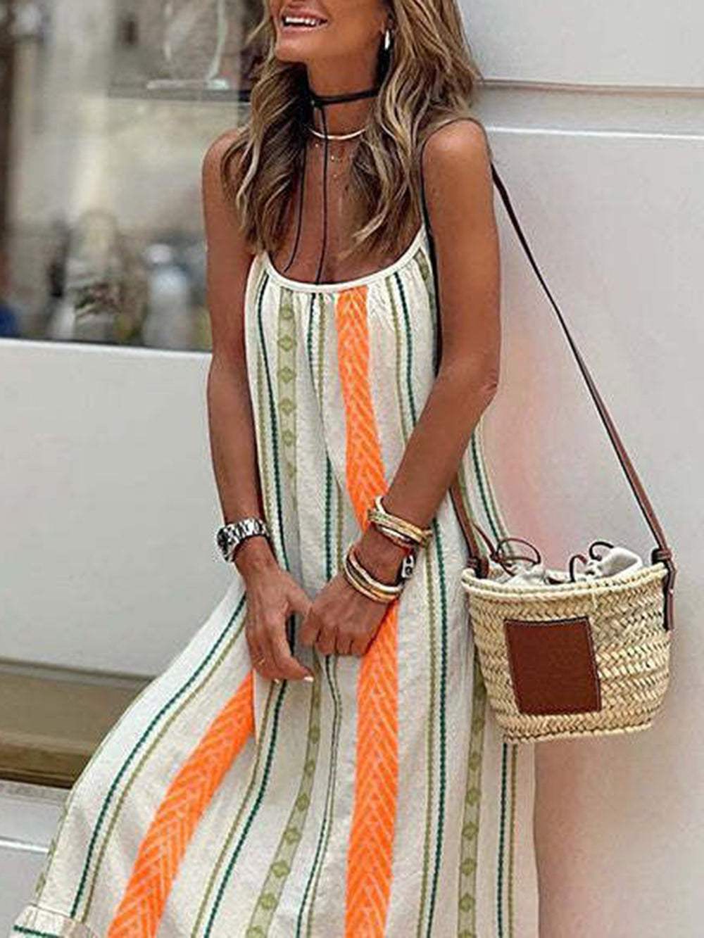 Women'S Casual New Bohemian Printed Sling Loose Dress-CALLISTARI