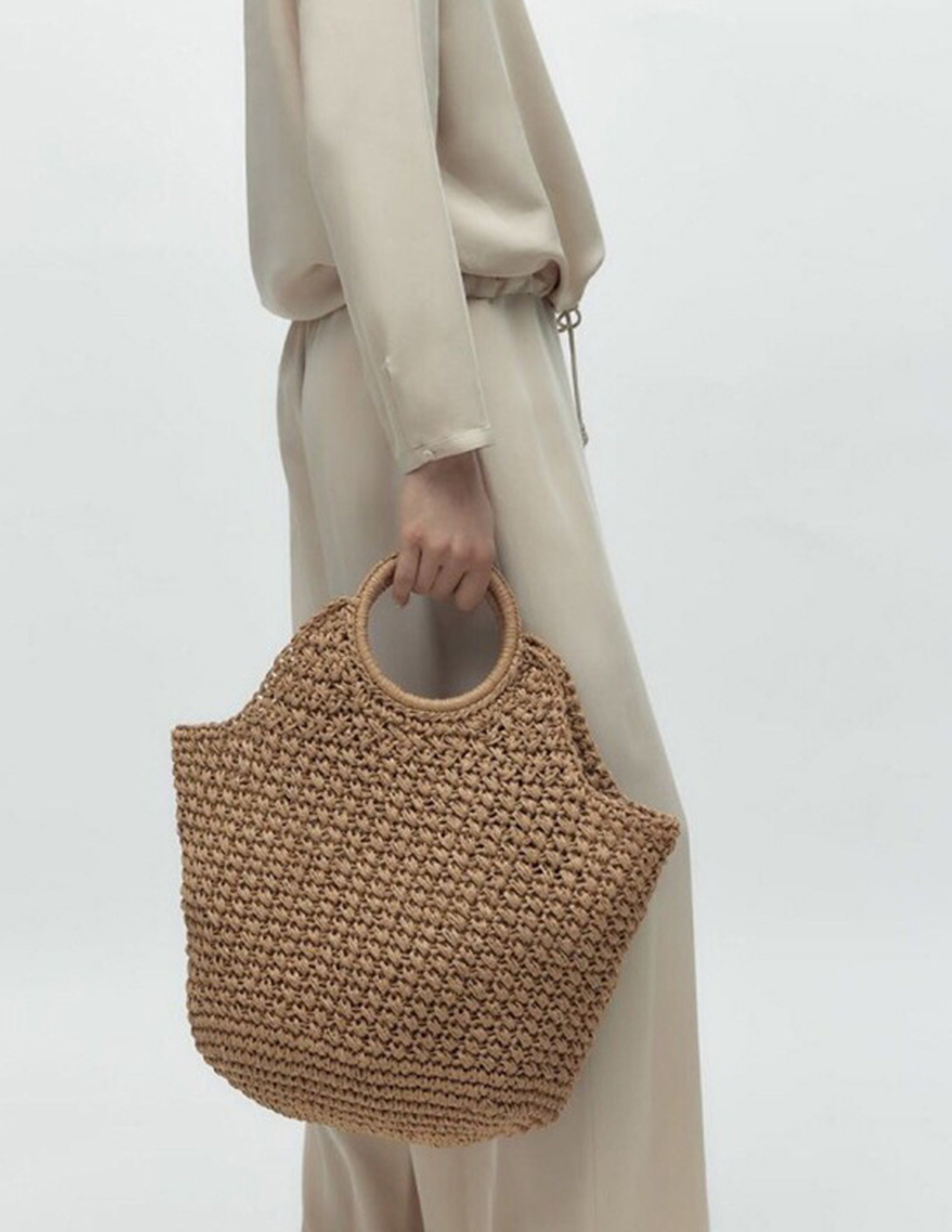 Khaki Straw Cross Basket Bag-CALLISTARI