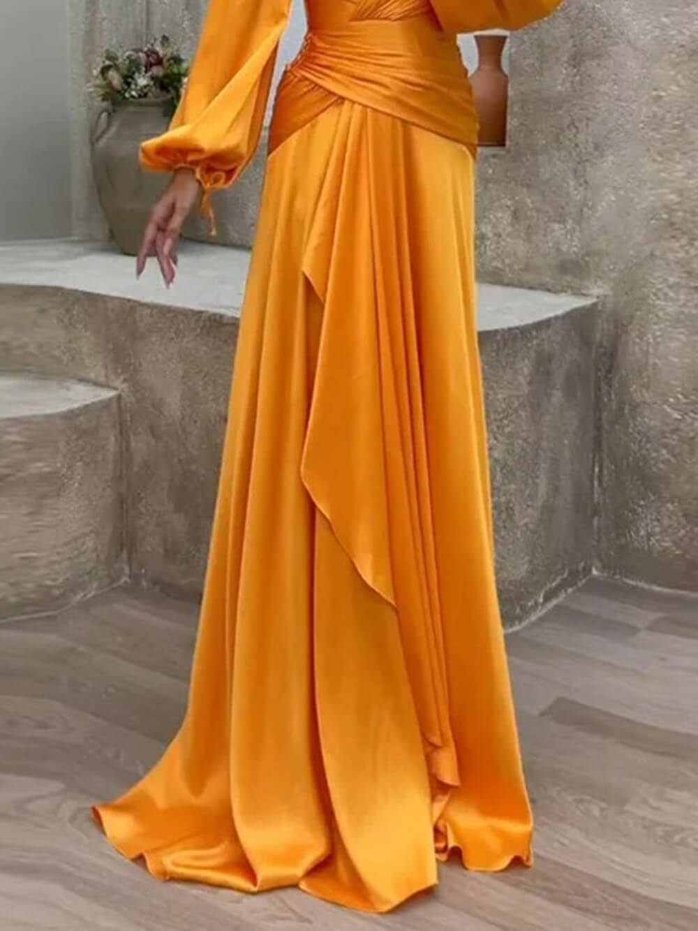 Crossover Cinched Waist Pleated Maxi Dress-CALLISTARI