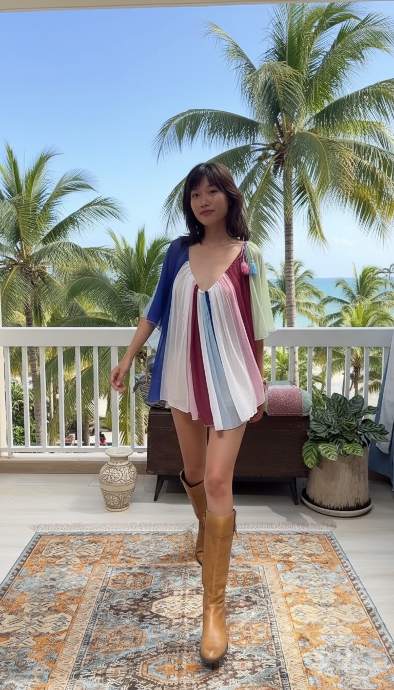 Color Block Print V-Neck Sheer Color Block Short Set product image 3