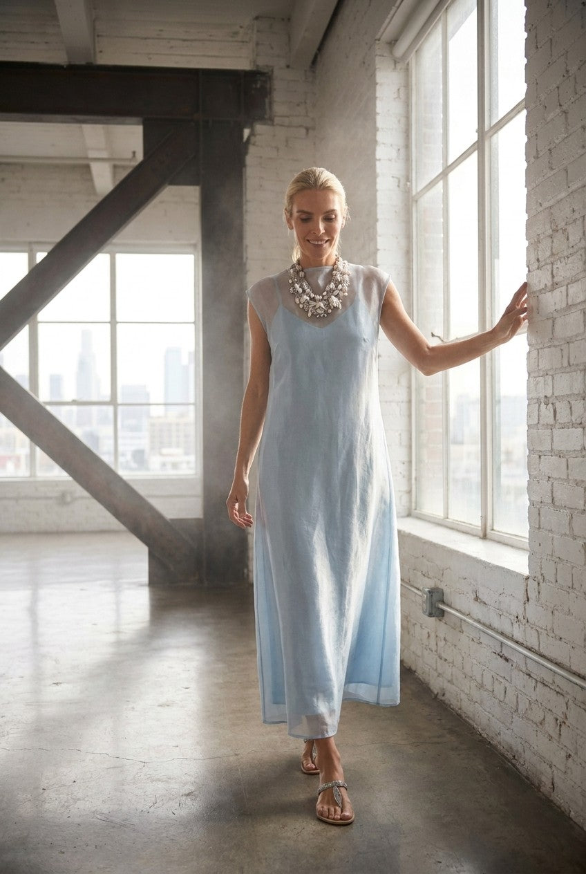 Shimmering Sheer Overlay Maxi Dress
