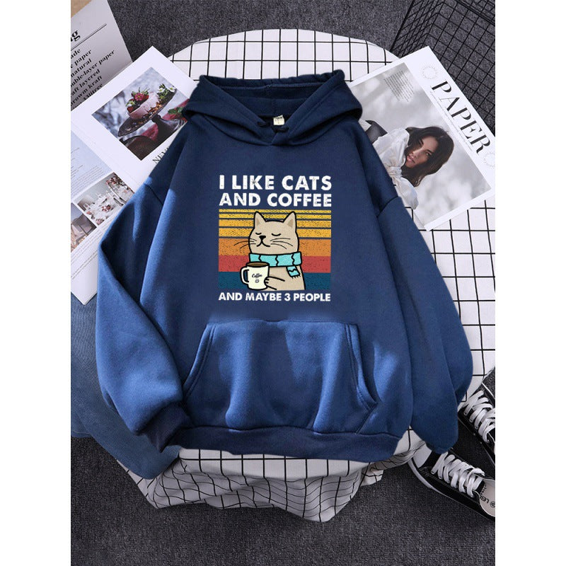 I Like Cats And Coffee Printed Hoodie-CALLISTARI