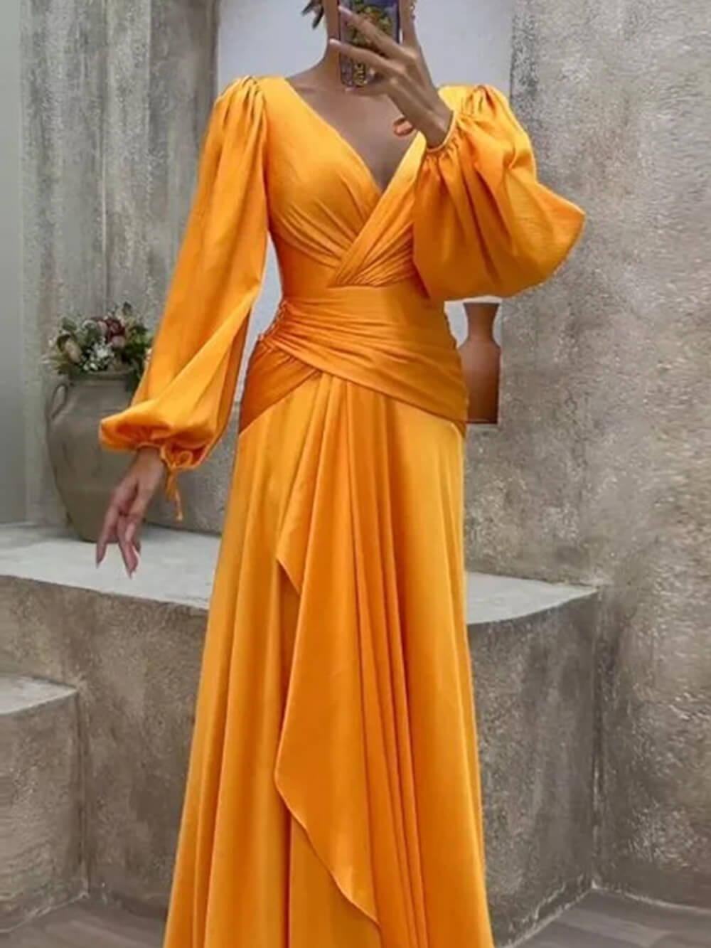 Crossover Cinched Waist Pleated Maxi Dress-CALLISTARI