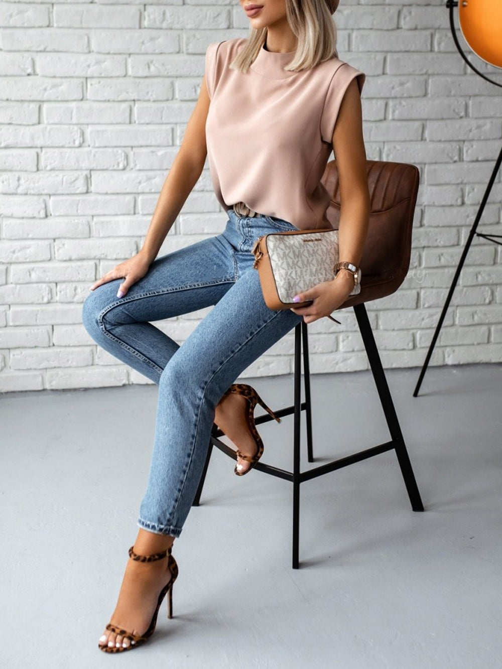 Textured Mock-Neck Cap-Sleeve Top-CALLISTARI