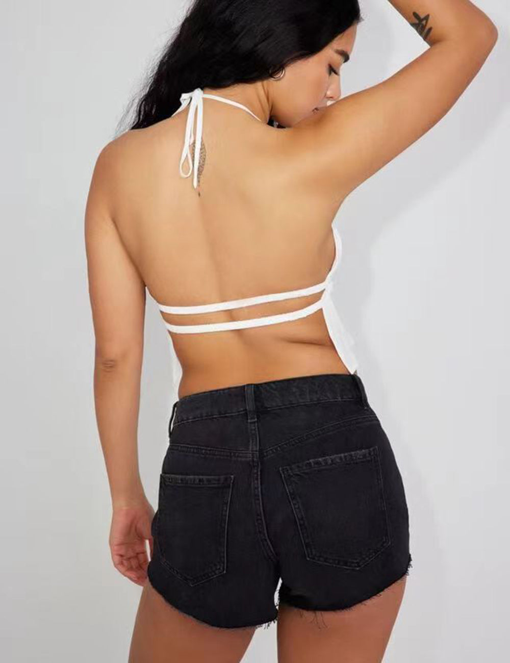 Blue Floral Halter Tank Tops-CALLISTARI