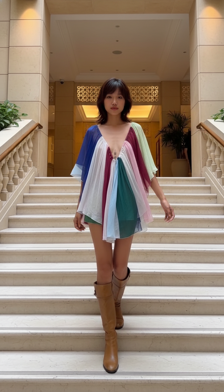 Color Block Print V-Neck Sheer Color Block Short Set product image 4