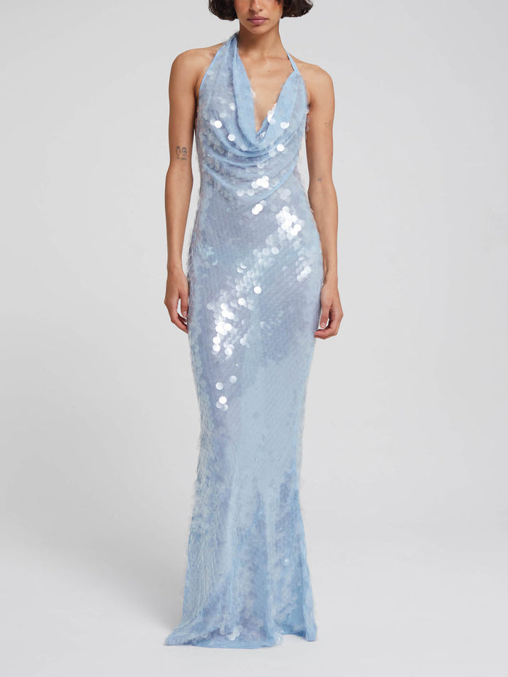 Elegant And Sexy Halterneck Sequined Fishtail Maxi Dress-CALLISTARI