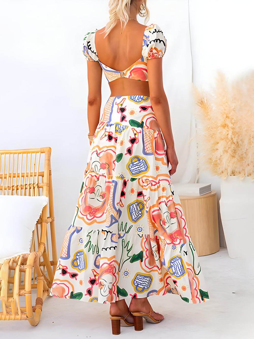 Summer Printed Top And Wrap Skirts Set-Mesadic
