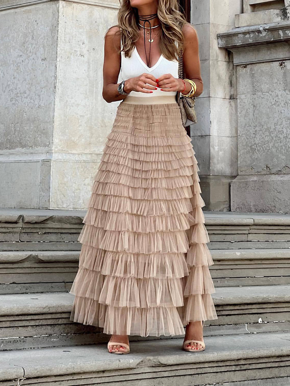 Mesh Layered Cake Skirt-CALLISTARI