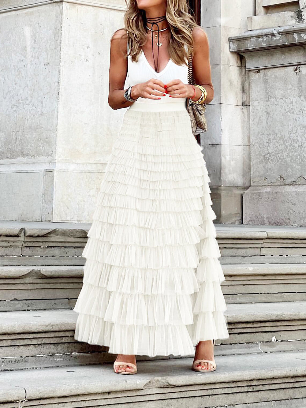 Mesh Layered Cake Skirt-CALLISTARI