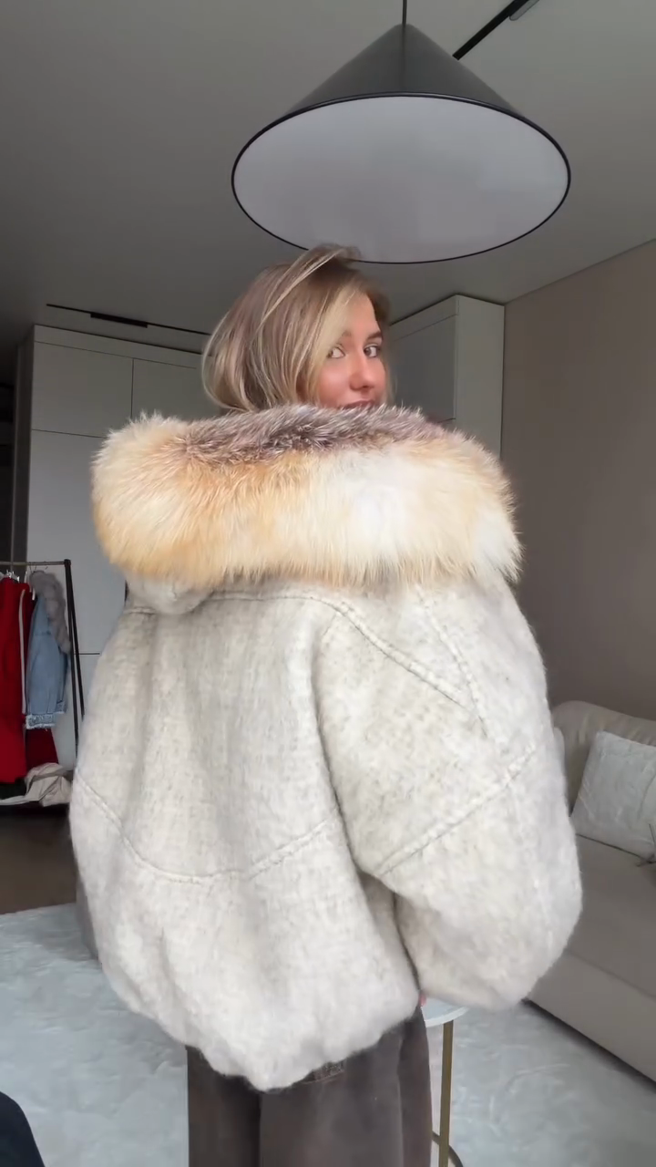 Fur Trimmed Wool Blend Coat