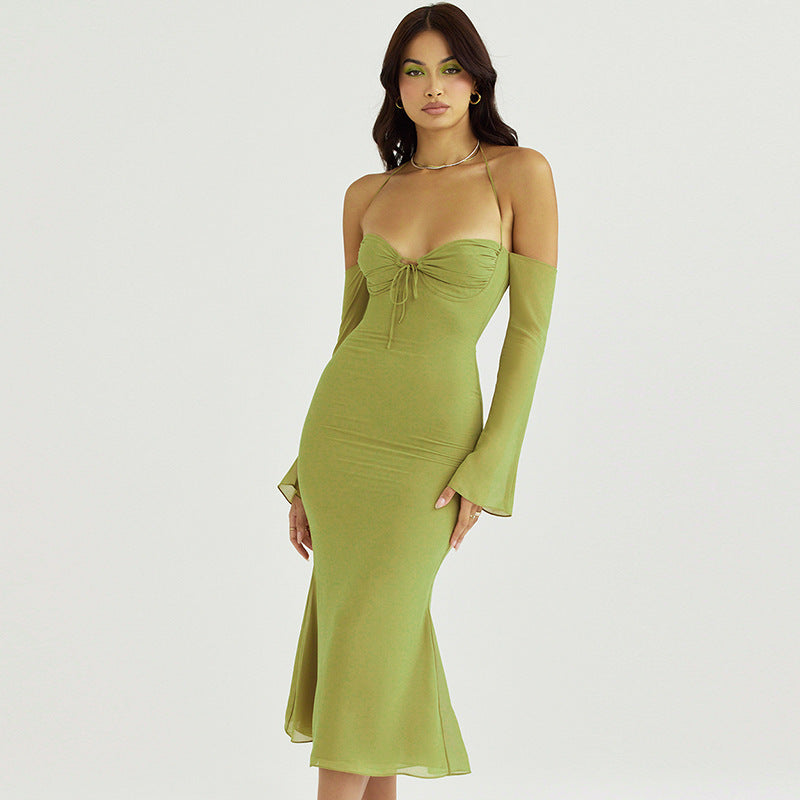 Cristina Chiffon Halter Midi Dress-CALLISTARI