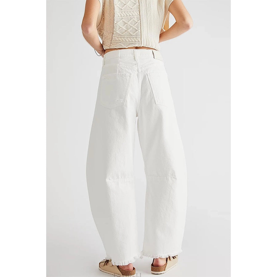 Cropped Casual Wide Leg Jeans - White-Mesadic