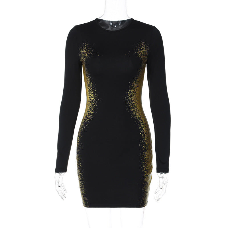 Sienna Gold Offset Printed Midi Dress-CALLISTARI