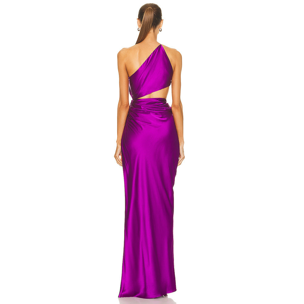Anya One-Shoulder Silk Satin Maxi Dress-CALLISTARI