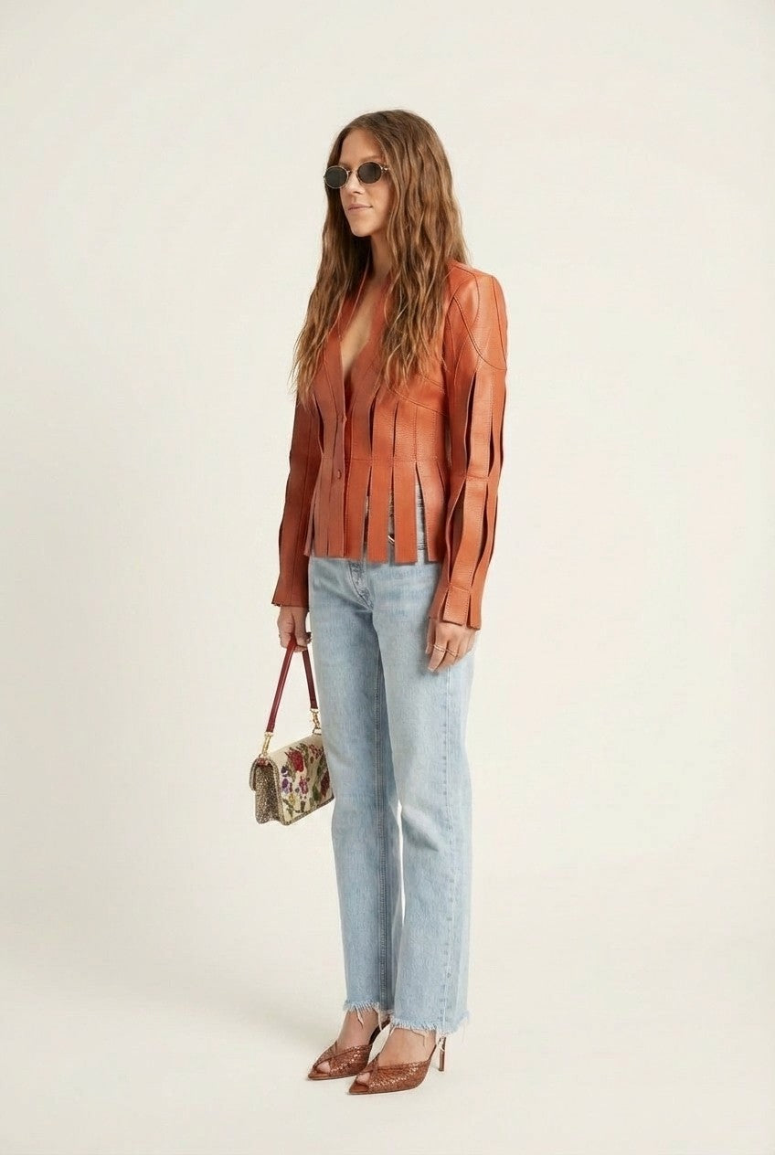 Avant-Garde Cut-Out Leather Jacket