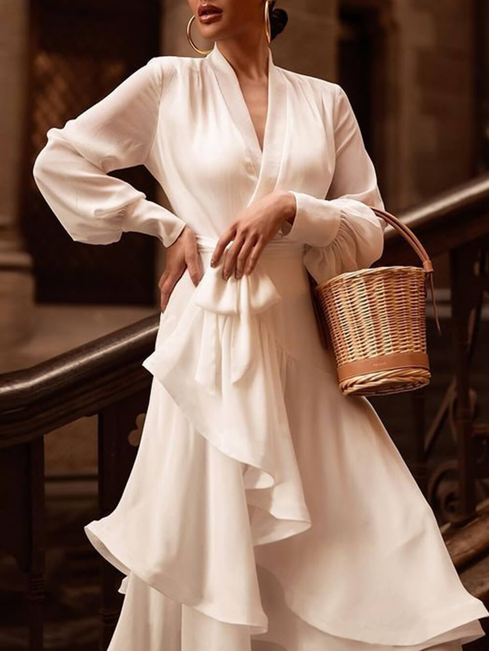 Elegant Ruffled Solid Color Maxi Dress-CALLISTARI