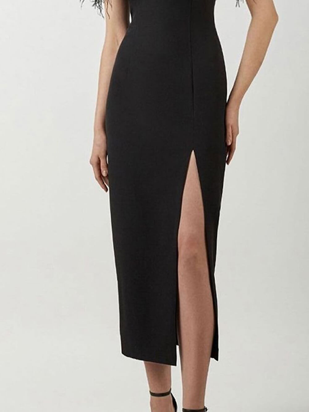 One Shoulder Feather Midi Dress-CALLISTARI
