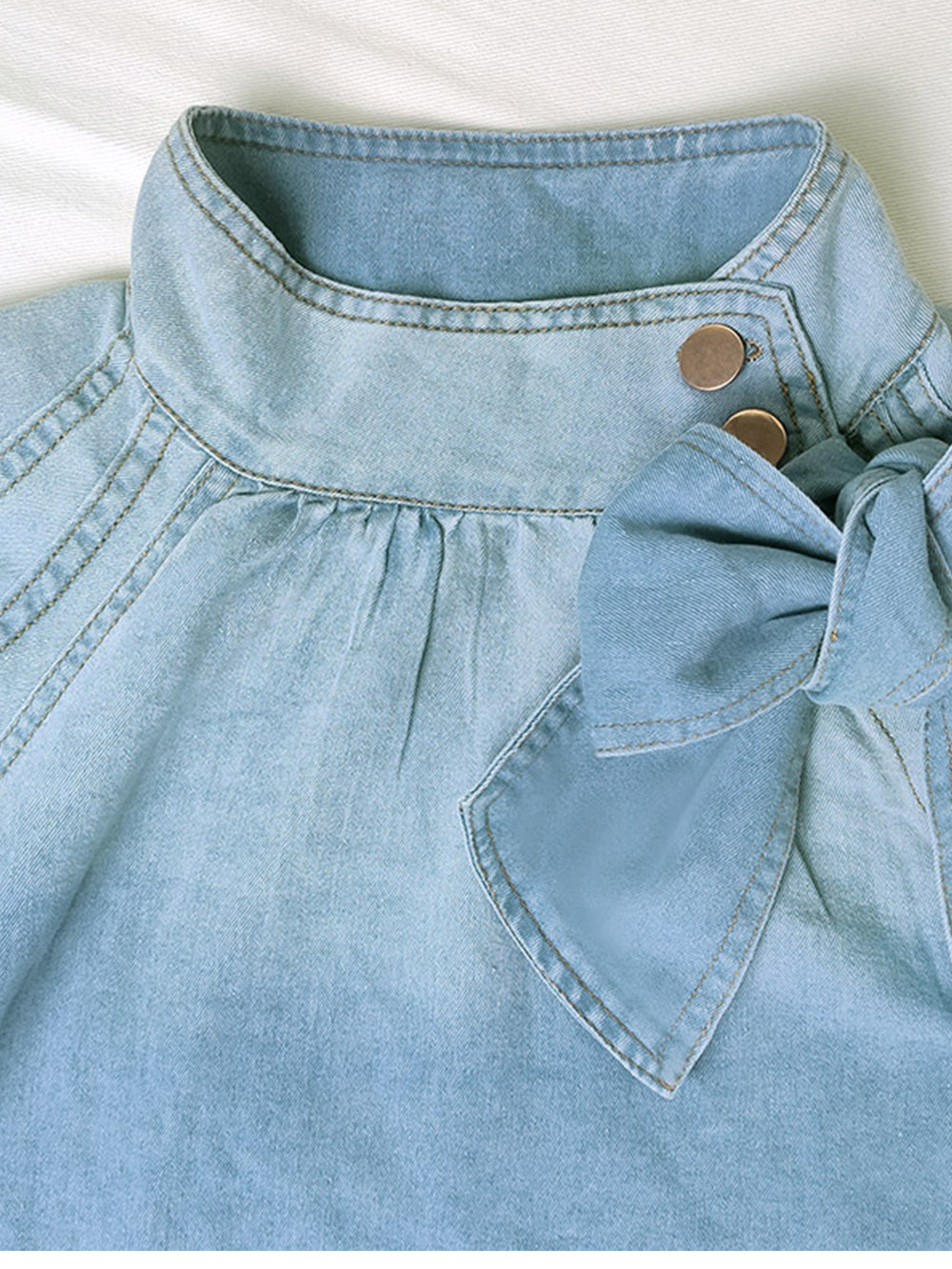Loose Puff Sleeve Denim Short Shirt-CALLISTARI