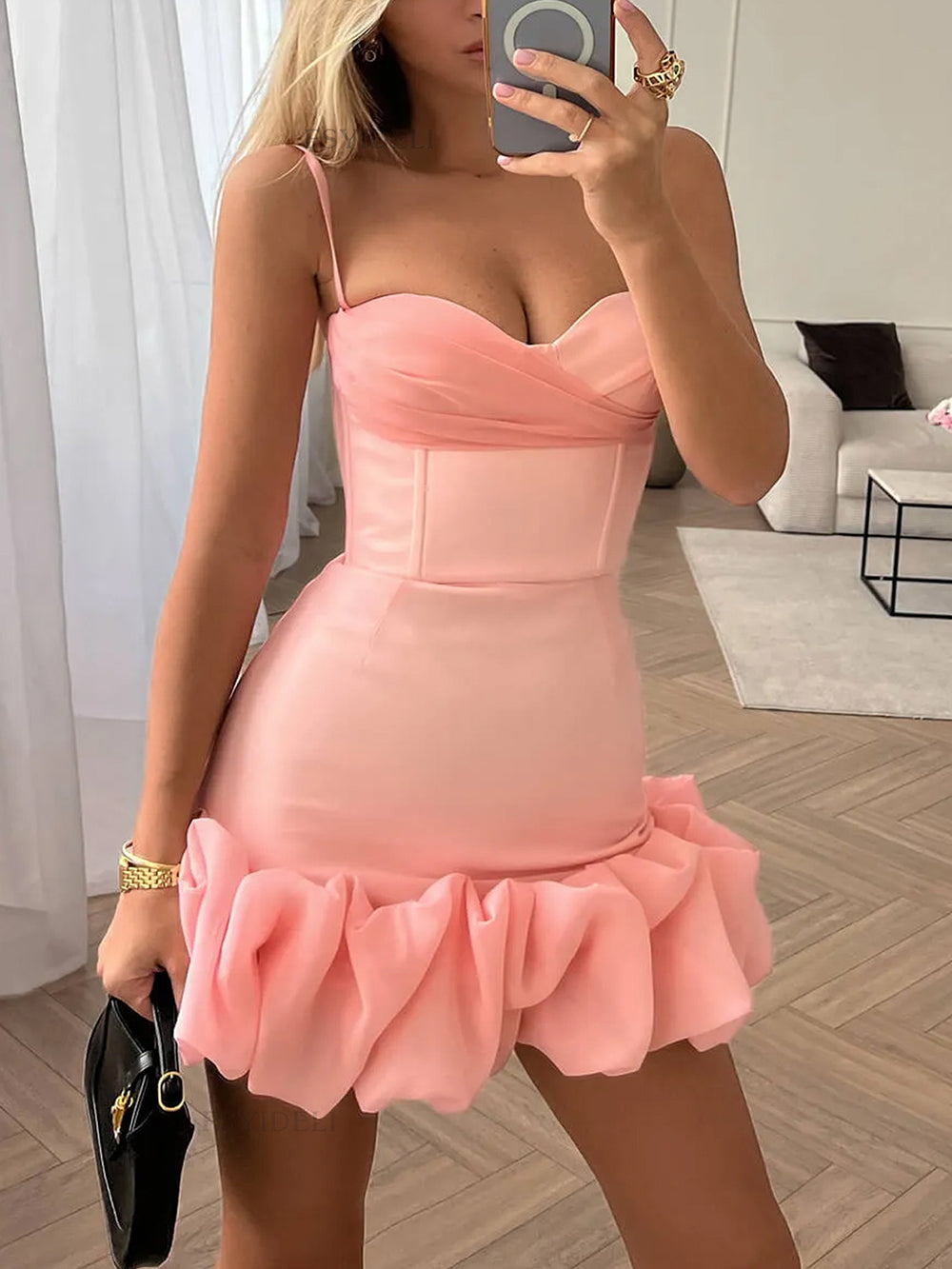 Hip Wrap Ruffled Mini Dress-CALLISTARI