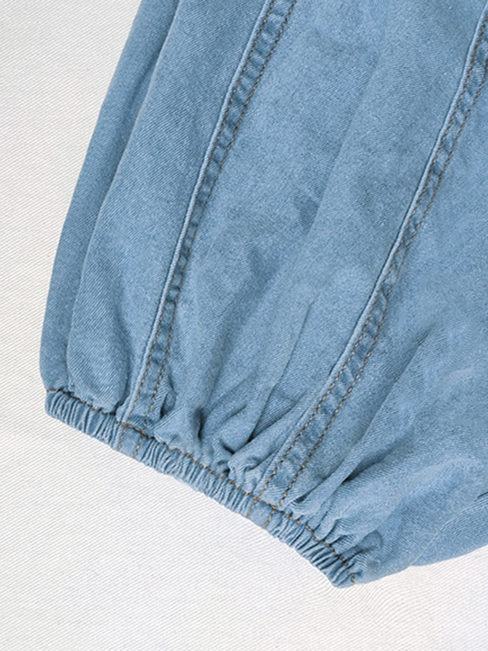 Loose Puff Sleeve Denim Short Shirt-CALLISTARI