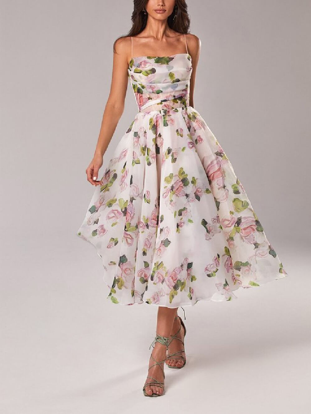 Strapless Sleeveless Printed Swing Midi Dress-CALLISTARI