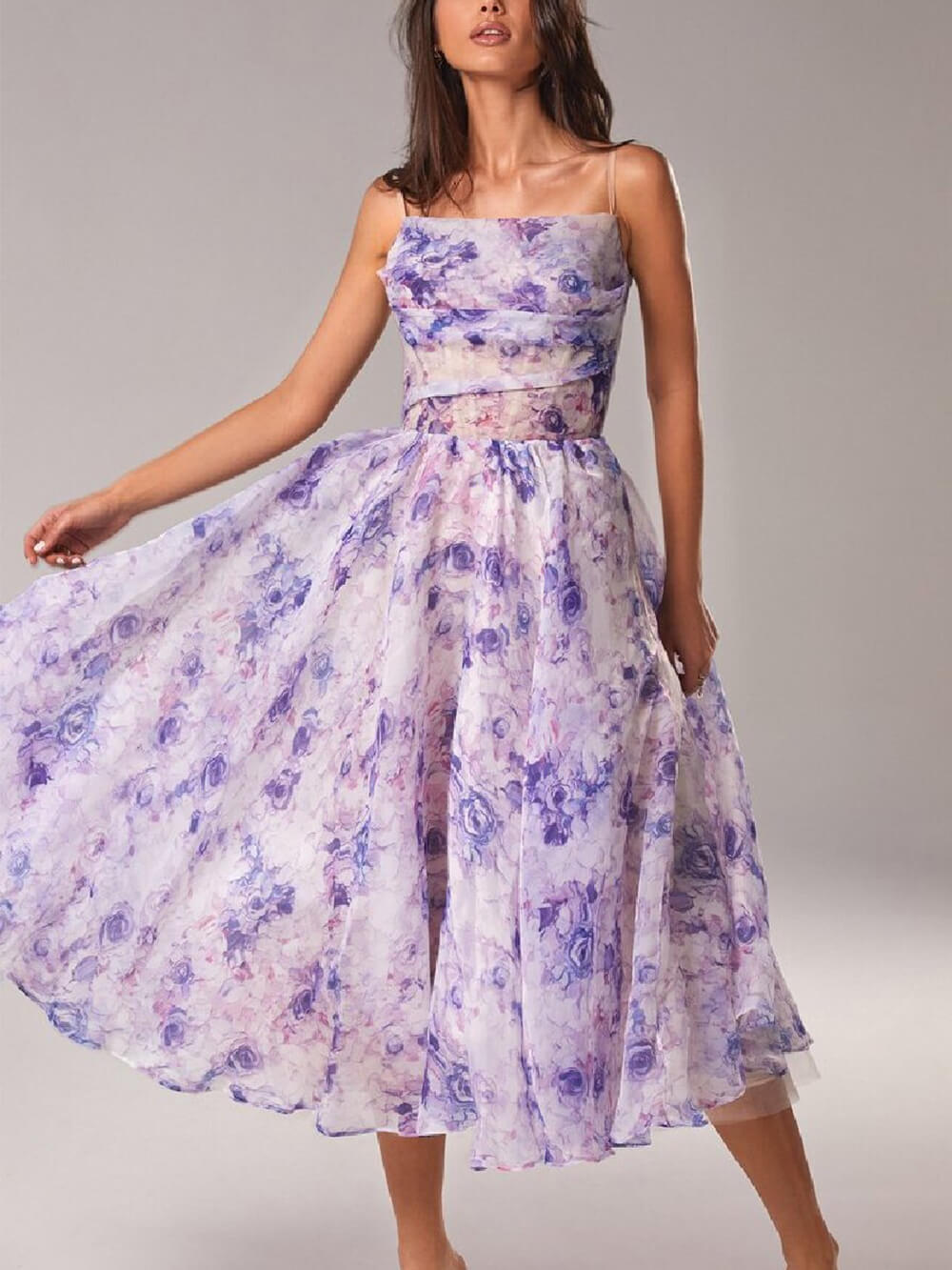 Strapless Sleeveless Printed Swing Midi Dress-CALLISTARI